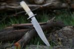 Damascus Bowie Knife — Hand-Forged, Camel Bone Handle, Leather Sheath (RK-489) - Image 4