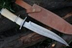 Damascus Bowie Knife — Hand-Forged, Camel Bone Handle, Leather Sheath (RK-489) - Image 5