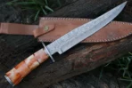 Damascus Bowie Knife — Hand-Forged, Bone Handle, Leather Sheath (RK-491) - Image 4