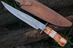 Damascus Bowie Knife — Hand-Forged, Bone Handle, Leather Sheath (RK-491) - Image 5