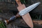 Damascus Dagger Knife — Hand-Forged, Bone Handle, Leather Sheath - Image 6