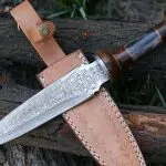 Damascus Dagger Knife — Hand-Forged, Bone Handle, Leather Sheath