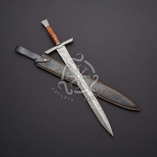 RK-499 Damascus Dagger Sword 28″ Long 21″Blade” Damascus Steel Hunting Sword Japanese Sword Hand Made Sword With Leather Handle Gifts For Men Usa