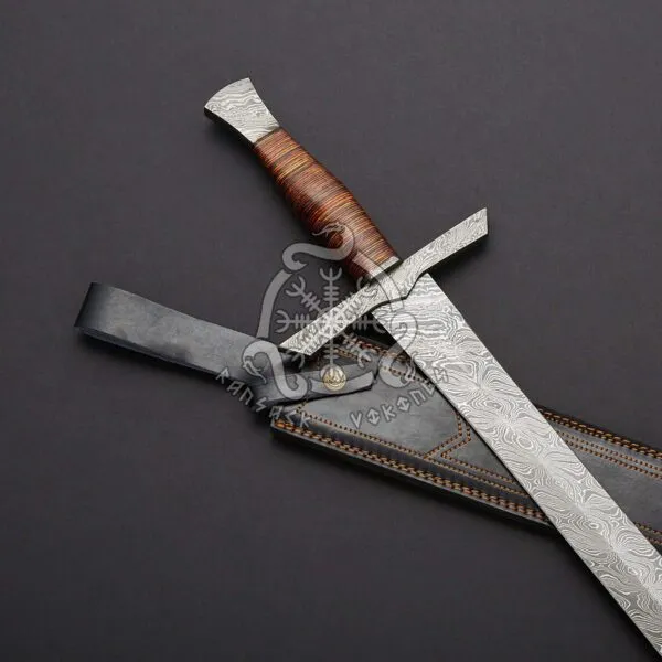 Dagger Sword — Hand-Forged Damascus, Olive Wood Handle, Sheath Included - view 2