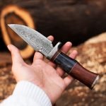 Damascus Camp Knife — Hand-Forged, Stag Horn Handle, Leather Sheath (RK-478)
