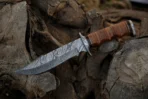 Damascus Camp Knife — Hand-Forged, Stag Horn Handle, Leather Sheath (RK-487) - Image 2