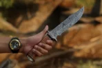 Damascus Camp Knife — Hand-Forged, Stag Horn Handle, Leather Sheath (RK-487) - Image 3