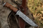 Damascus Camp Knife — Hand-Forged, Stag Horn Handle, Leather Sheath (RK-487)