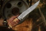 Damascus Bowie Knife — Hand-Forged, Camel Bone Handle, Leather Sheath (RK-490) - Image 2