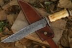 Damascus Bowie Knife — Hand-Forged, Camel Bone Handle, Leather Sheath (RK-490) - Image 3