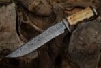 Damascus Bowie Knife — Hand-Forged, Camel Bone Handle, Leather Sheath (RK-490) - Image 4