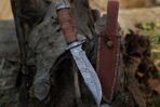 Damascus Camp Knife — Hand-Forged, Stag Horn Handle, Leather Sheath (RK-487) - Image 6