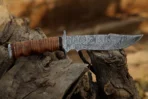 Damascus Camp Knife — Hand-Forged, Stag Horn Handle, Leather Sheath (RK-487) - Image 7