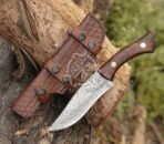 Damascus Camp Knife — Hand-Forged, Stag Horn Handle, Leather Sheath (RK-493)