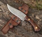 Damascus Camp Knife — Hand-Forged, Stag Horn Handle, Leather Sheath (RK-493) - Image 4
