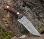 Damascus Camp Knife — Hand-Forged, Stag Horn Handle, Leather Sheath (RK-493) - Image 2