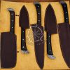 RK-504 Handmade Damascus Chef set 5 pcs With Leather Damascus Knife Set,Damascus Chef Knife,Full Tang Kitchen Knife Set,Damascus Chef Set, USA Made - Image 4