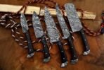 Damascus Chef Knife — Hand-Forged, Buffalo Horn Handle, Leather Sheath (RK-504)