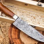 Damascus Chef Knife — Hand-Forged, Wood Handle, Leather Sheath | Engraving Available (RK-500)