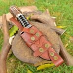 Damascus Skinner Knife — Hand-Forged, Stag Horn Handle, Leather Sheath (RK-411) - Image 2