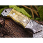 Damascus Bowie Knife — Hand-Forged, Stag Horn Handle, Leather Sheath (RK-461) - Image 2