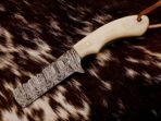 Damascus Bull Cutter Knife — Hand-Forged, Bone Handle, Leather Sheath - Image 2