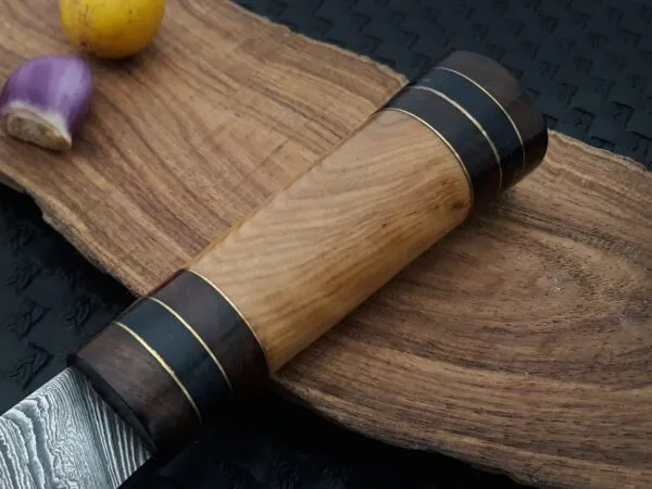 Damascus Chef Knife, Hand-Forged, Stag Horn Handle, Leather Sheath - view 2