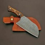 Damascus Cleaver — Hand-Forged, Stag Horn Handle, Leather Sheath (RK-436) - view 3