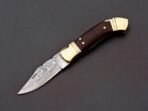 Damascus Folding Pocket Knife — Hand-Forged, 8" Overall, Wood Handle, Leather Sheath (RK-441) - Image 2