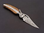 Damascus Folding Pocket Knife — Hand-Forged, 8" Overall, Wood Handle, Leather Sheath (RK-446) - Image 2