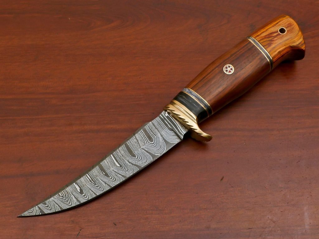 Damascus Skinner Knife — Hand-Forged, Wood Handle, Leather Sheath (RK-454) - view 2