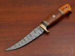 Damascus Skinner Knife — Hand-Forged, Wood Handle, Leather Sheath (RK-454) - Image 2