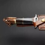 Damascus Camp Knife — Hand-Forged, Stag Horn Handle, Leather Sheath - view 2