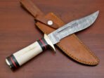 Damascus Bowie Knife — Hand-Forged, Stag Horn Handle, Leather Sheath (RK-457) - Image 2