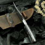 Damascus Skinner Knife — Hand-Forged, Hardwood Handle, Leather Sheath - Image 2