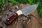 Damascus Skinner Knife — Hand-Forged, Hardwood Handle, Leather Sheath (RK-463)