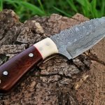 Damascus Skinner Knife — Hand-Forged, Hardwood Handle, Leather Sheath (RK-463)