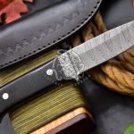 Damascus Skinner Knife — Hand-Forged, Stag Horn Handle, Leather Sheath (RK-495)