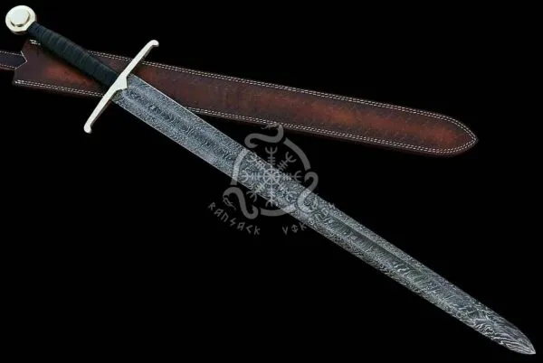 Dagger Sword — Hand-Forged Damascus, Olive Wood Handle, Sheath Included (RK-511) - view 2