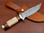 Damascus Bowie Knife — Hand-Forged, Bone Handle, Leather Sheath - Image 2