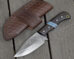 Damascus Skinner Knife — Hand-Forged, Wood Handle, Leather Sheath (RK-406) - view 2