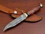 Damascus Bowie Knife — Hand-Forged, Camel Bone Handle, Leather Sheath - Image 9