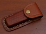 Damascus Folding Pocket Knife — Hand-Forged, 9″ Overall, Camel Bone Handle, Leather Sheath - view 10