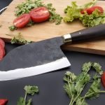 Damascus Cleaver — Hand-Forged, Stag Horn Handle, Leather Sheath