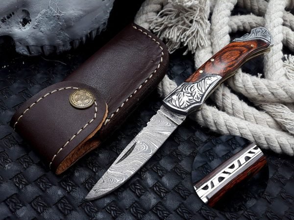 RK-438 Engraved Back Lock Damascus Pocket knife Damascus Folding Knife Hand Forged knife Every Day Carry Knife Damascus Knives USA Made Gift For Him Gift For Her