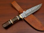 Damascus Bowie Knife — Hand-Forged, Wood Handle, Leather Sheath (RK-398) - Image 9