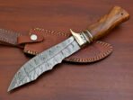 Damascus Bowie Knife — Hand-Forged, Wood Handle, Leather Sheath (RK-401) - Image 4