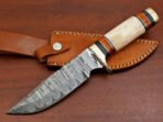 Damascus Bowie Knife — Hand-Forged, Bone Handle, Leather Sheath