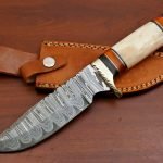 Damascus Bowie Knife — Hand-Forged, Bone Handle, Leather Sheath