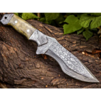Damascus Bowie Knife — Hand-Forged, Stag Horn Handle, Leather Sheath (RK-461) - Image 3